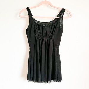 H&M Black Tulle Mesh Layered Y2K Babydoll Top sz XS